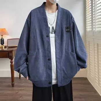 Весенне-осенний мужской повседневный вязаный кардиган большого размера с v-образным вырезом