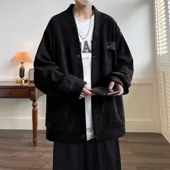 Весенне-осенний мужской повседневный вязаный кардиган большого размера с v-образным вырезом 7XL кофейный