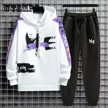 Весенне-осенний мужской пуловер и брючный костюм, кампусная одежда, свитер с капюшоном, повседневный свободный спортивный костюм XXXXL красный