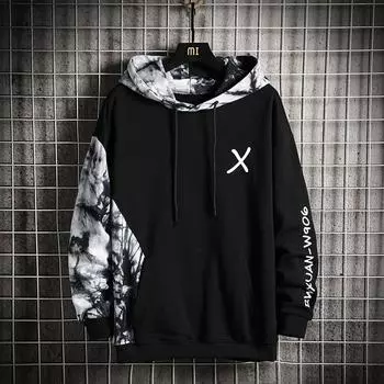 Весенне-осенний мужской пуловер-свитер с капюшоном и длинными рукавами, молодежное свободное платье для молодых пар XXXXXL чёрный