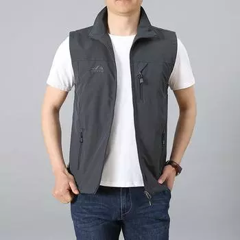 Весенне-осенний мужской рабочий жилет, тонкий дизайн, куртка-камисоль, для рыбалки на открытом воздухе, для фотосъемки, повседневный жилет XXXL чёрный