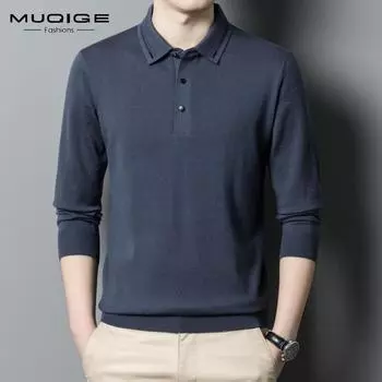 Весенне-осенний мужской шерстяной свитер, высококачественная вязаная кашемировая мужская футболка с длинными рукавами, рубашка с лацканами 165