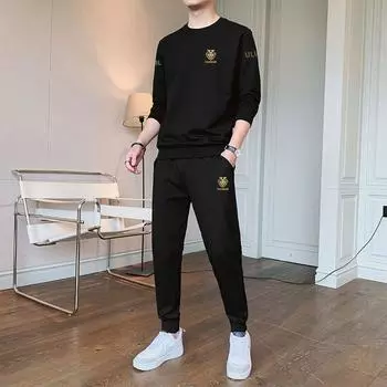 Весенне-осенний мужской свитер-костюм, мужская повседневная спортивная мужская модная одежда, леггинсы с длинными рукавами, костюм из 2 предметов XXXXXL белый