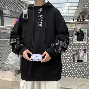 Весенне-осенний мужской свитер с капюшоном, поддельный двухкомпонентный топ для подростков, повседневная модная толстовка с капюшоном M