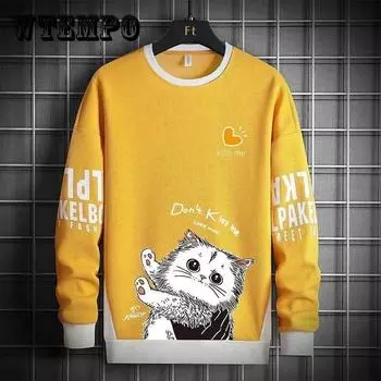 Весенне-осенний мужской свитер с круглым вырезом, молодежная нижняя рубашка, рубашка для школьников средней школы, трендовая мужская футболка с длинными рукавами с мультяшным принтом XXXL