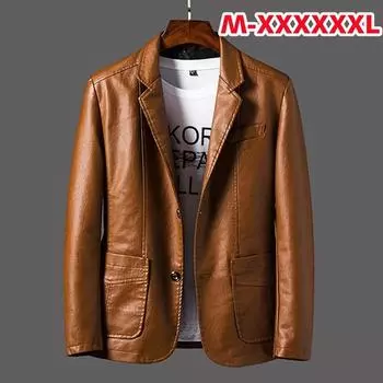 Весенне-осенний мужской тонкий тонкий костюм с лацканами, модная повседневная кожаная куртка M хаки