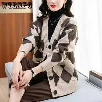 Весенне-осенний наряд вязаный свитер кардиган женский свободный утягивающий свитер куртка S тёмно-синий