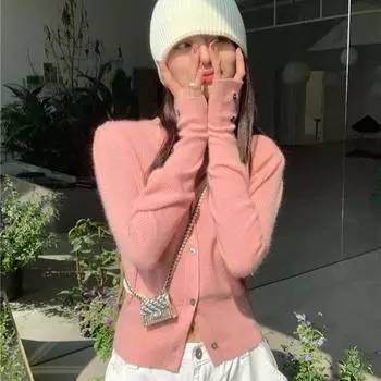 Весенне-осенний небольшой свитер с ароматом, женский короткий свободный топ с v-образным вырезом, ленивый, нежный ветер OneSize чёрный