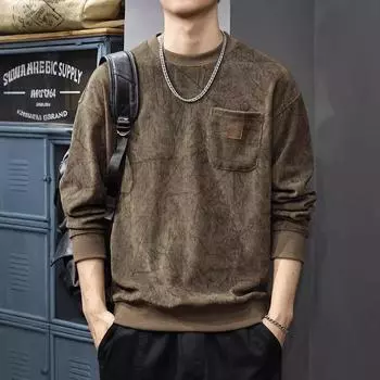 Весенне-осенний немецкий бархатный приятный для кожи и удобный мужской свитер, американская модная фирменная текстура, осенняя свободная рубашка с длинными рукавами S коричневый