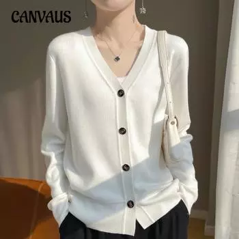 Весенне-осенний нежный ветровой шерстяной кардиган с v-образным вырезом, свитер, женский простой свободный однотонный вязаный жакет