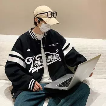 Весенне-осенний новый бейсбольный костюм с принтом, повседневный топ с буквами для пары 5XL чёрный