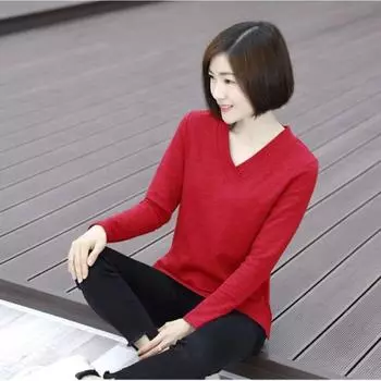 Весенне-осенний новый топ с v-образным вырезом, футболка с длинными рукавами для мамы, женская однотонная рубашка из бамбука и хлопка, M-4XL 4XL зелёный