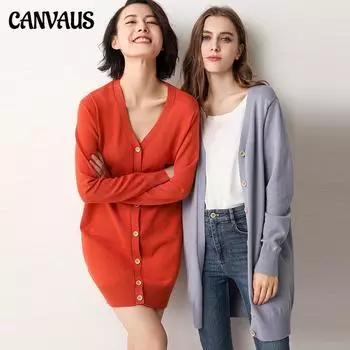 Весенне-осенний новый вязаный кардиган для женщин, свободные топы с длинным абзацем, корейская версия свитера с v-образным вырезом, куртка-свитер, кардиган S оранжевый