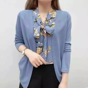 Весенне-осенний новый женский топ из двух предметов с модным принтом, футболка с длинными рукавами, футболка с темпераментом для мамы, размер XL-5XL 5XL розовый