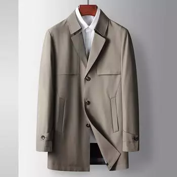 Весенне-осенний однотонный топ с лацканами для среднего и молодого возраста, легкий роскошный деловой однобортный повседневный тренчкот 170 хаки