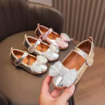 Весенне-осенний сезон для девочек, новинка, мягкая подошва с бантом, кожаная обувь принцессы среднего и большого размера, детская обувь на липучке 21 слоновая кость