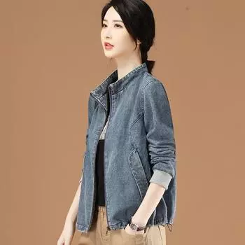 Весенне-осенний сезон, новинка, свободный повседневный стиль с длинными рукавами и воротником-стойкой, ковбойское пальто с длинными рукавами, тонкое бейсбольное пальто M