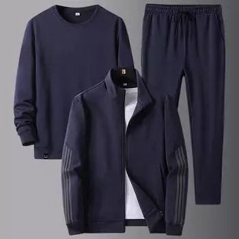 Весенне-осенний спортивный костюм Мужская повседневная спортивная одежда большого размера из 3 предметов L чёрный