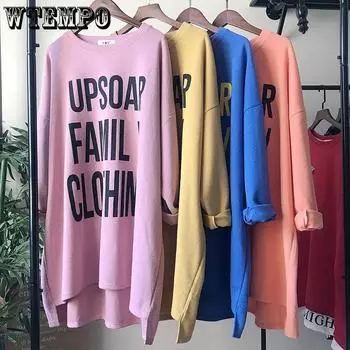 Весенне-осенний свитер, большие женские свободные толстовки средней длины, утолщенная футболка с длинными рукавами и буквами XXXXL оранжевый