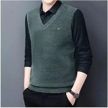 Весенне-осенний свитер, мужские поддельные двухсекционные вязаные свитера, модные повседневные мужские рубашки в деловом стиле, мужские рубашки M