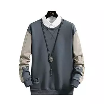 Весенне-осенний свитер мужской круглый вырез пуловер свободный длинный рукав топ XXXXXL