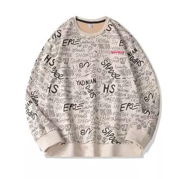 Весенне-осенний свитер Мужской Модный брендовый топ с принтом Свободный Большого размера Базовая рубашка Повседневный Универсальный M абрикосовый