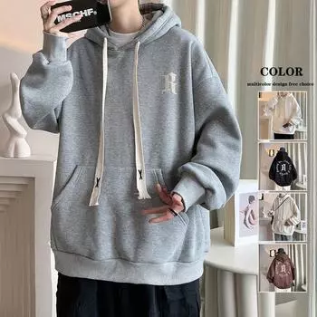 Весенне-осенний свитер-пуловер для мужчин, повседневная модная толстовка с капюшоном и буквенным принтом, свободная модная куртка для мальчиков с капюшоном M белый