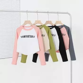 Весенне-осенний свитер с длинными рукавами и надписями для девочек, хлопковая футболка с круглым вырезом и длинными рукавами для детей 120cm белый/розовый