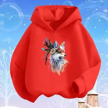 Весенне-осенний свитер с капюшоном и принтом лисы, одежда для девочек, пуловеры, милые тонкие толстовки 100