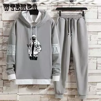 Весенне-осенний свитер с капюшоном, студенческая одежда для подростков, повседневный пуловер, спортивный костюм для молодых мужчин XXXL синий