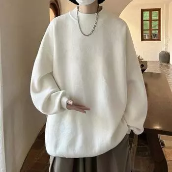 Весенне-осенний свитер с круглым вырезом для мужчин Ins Trendy Brand Loose Lazy Solid Color Knitted Sweeper Casual Thread Coat M белый