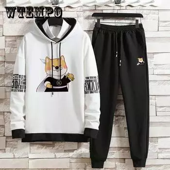 Весенне-осенний свитер с принтом Bully Dog, мужской спортивный костюм, повседневный свитер с капюшоном и брюки для подростка-студента XXXL белый