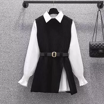 Весенне-осенний свитер средней длины, вязаный жилет со шнуровкой на талии, рубашка из двух частей для женщин One size зелёный