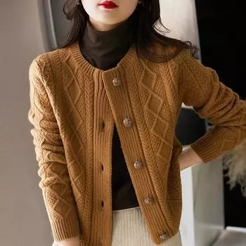 Весенне-осенний свитер свободный джокер ленивый ветер винтажный витой трикотажный кардиган куртка однотонная рубашка снизу XXXL бежевый