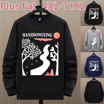 Весенне-осенний свитшот очень большого размера, мужская свободная рубашка с круглым вырезом Fat Man Plus Fat, увеличенная нижняя рубашка Fat Man 4XL-11XL 11XL чёрный