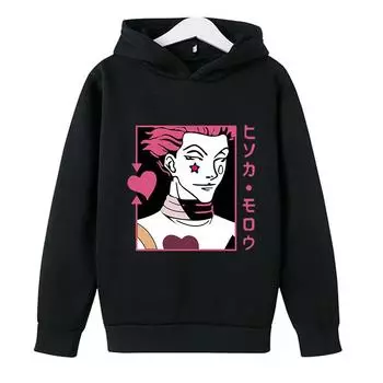 Весенне-осенний свитшот с буквенным принтом Hisoka, детская одежда, толстовка с капюшоном в стиле аниме для девочек Hunter X Hunter Wram, свободная толстовка в стиле Харадзюку для мальчиков, унисекс 100 чёрный