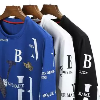 Весенне-осенний свитшот с буквенным принтом, модный повседневный новый пуловер с круглым вырезом, мужской топ с длинными рукавами M белый