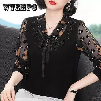 Весенне-осенний тонкий топ большого размера, женская свободная шифоновая рубашка с длинными рукавами, универсальная футболка L