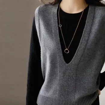 Весенне-осенний тонкий топ с v-образным вырезом, вязаный жилет, женский универсальный свободный и тонкий верхний свитер, жилет S