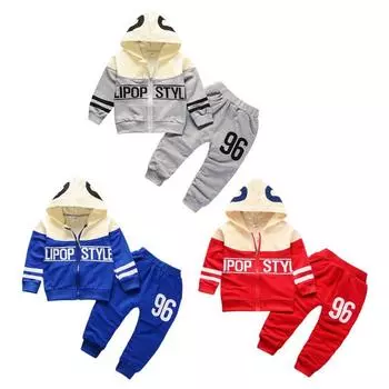 Весенне-осенний топ с капюшоном и длинными рукавами с принтом для мальчиков + брюки, комплект из 2 предметов 100