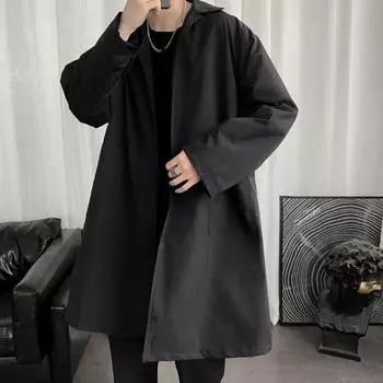 Весенне-осенний Тренч средней длины, мужское универсальное свободное пальто, индивидуальная куртка до колена в гонконгском стиле XL чёрный
