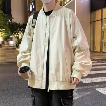Весенне-осенний тренд в стиле Гонконга, мужская одежда, красивая бейсбольная куртка с воротником-стойкой, свободная повседневная куртка для полных мужчин большого размера M