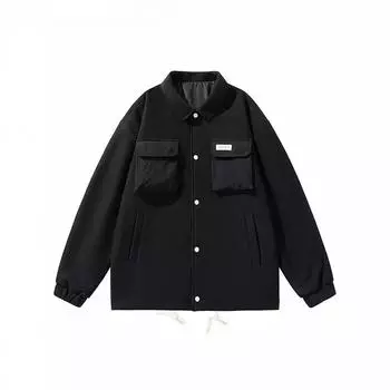 Весенне-осенний тренд в стиле Гонконга, мужская модная куртка с квадратным воротником, свободная повседневная куртка для полных мужчин большого размера M чёрный