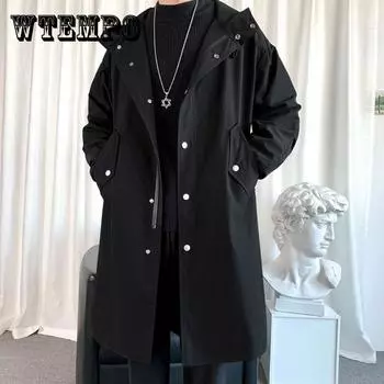 Весенне-осенний тренд, ветровка с капюшоном, мужская однотонная куртка, повседневное свободное пальто, удобная длинная парка XXXL хаки