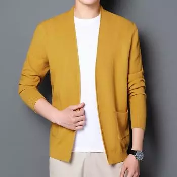 Весенне-осенний вязаный кардиган, мужской трендовый внешний топ, тонкий однотонный свитер для мужчин среднего и молодого возраста M серый
