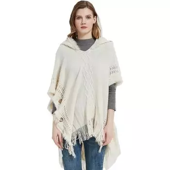 Весенне-осенний вязаный свитер оверсайз на пуговицах с шалью с капюшоном M