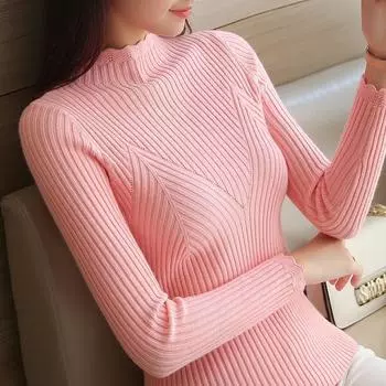 Весенне-осенний вязаный свитер с длинными рукавами, женский повседневный кружевной пуловер с воротником-стойкой, плотно прилегающий топ One Size зелёный