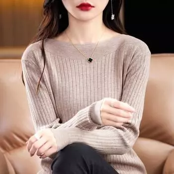 Весенне-осенний вязаный свитер женский с одним воротником снизу вязаный бархатный женский длинный рукав S белый