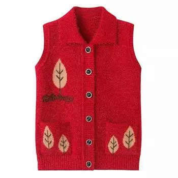 Весенне-осенний вязаный жилет для женщин среднего и пожилого возраста, темпераментная элегантная одежда для пожилых людей XL вино красного