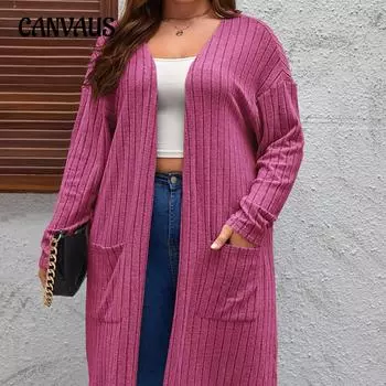 Весенне-осенний женский кардиган больших размеров, повседневный кардиган с длинными рукавами, вязаная куртка